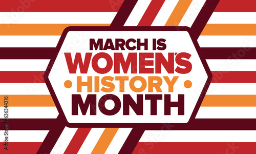 Women's History Month. Celebrated annual in March, to mark women’s contribution to history. Female symbol. Women's rights. Girl power in world. Poster, postcard, banner. Vector illustration