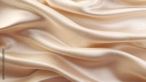Soft pastel beige cream color, shiny satin silk swirl wave background banner - Abstract backdrop texture, AI Generative