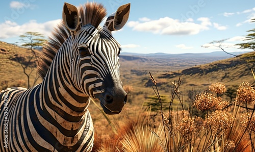 Majestic zebra in Safari Landscape