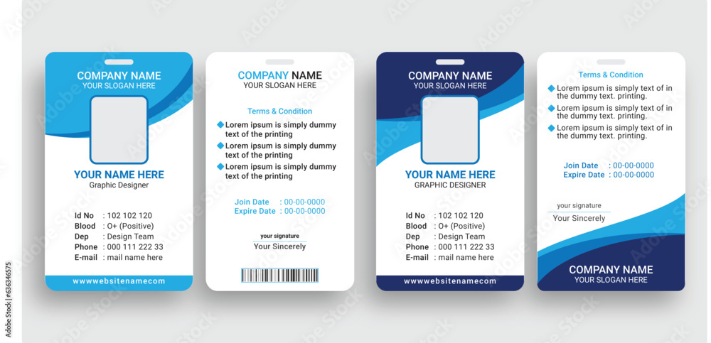 Corporate modern business id card design template, Company employee id card design, Company id card, id card