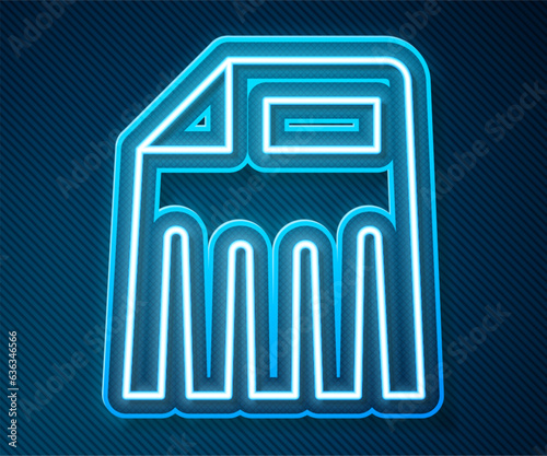 Glowing neon line Paper shredder confidential and private document office information protection icon isolated on blue background. Vector