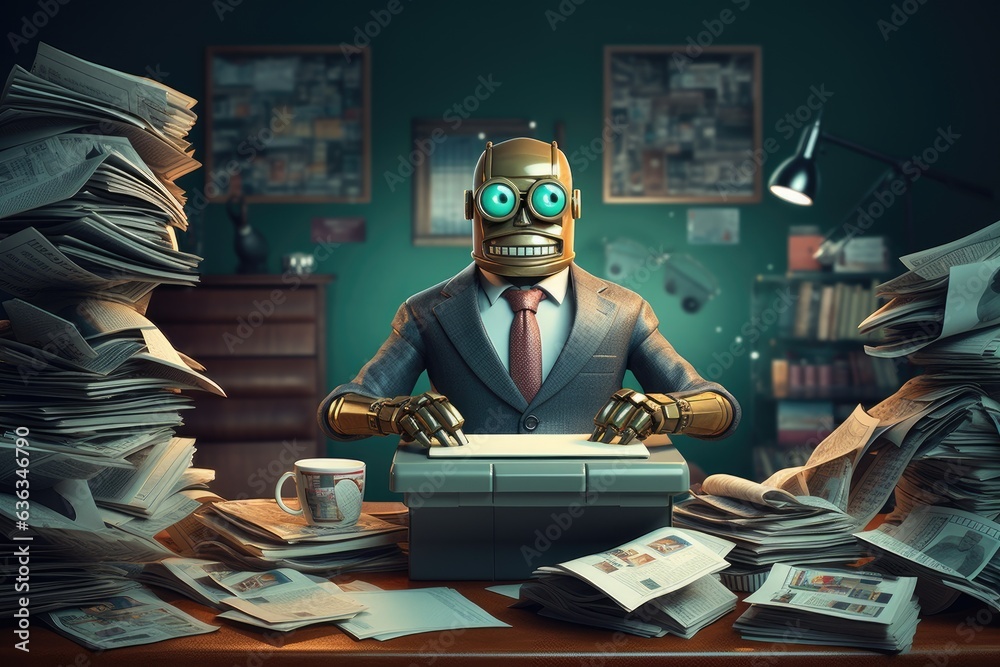 accountant robot work in office illustration - obrazy, fototapety, plakaty 