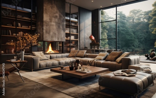 Living Room Interior Design with Sofa. Generative AI © Muhammad