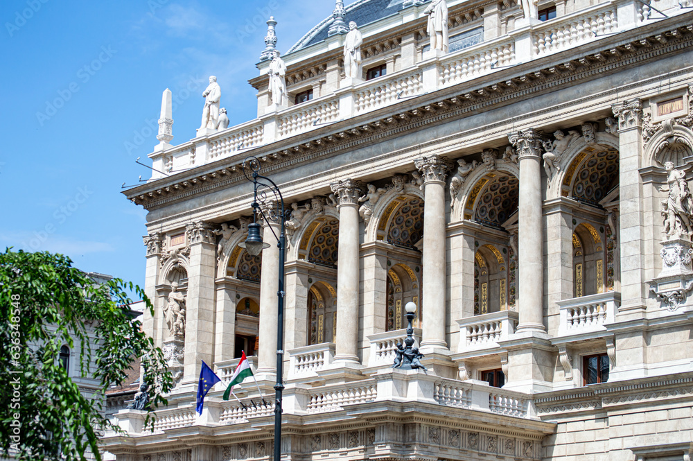 The Hungarian Royal State Opera House located in city center. Beautiful summer day, people on the street in Budapest, Hungary