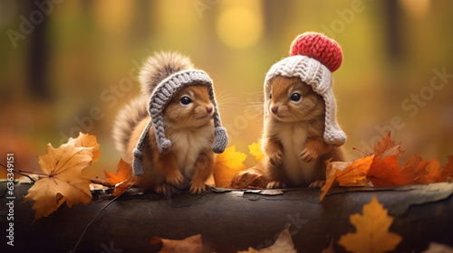 Fototapeta Naklejka Na Ścianę i Meble -  Adorable autumn fantasy critters for desktop backgrounds etc