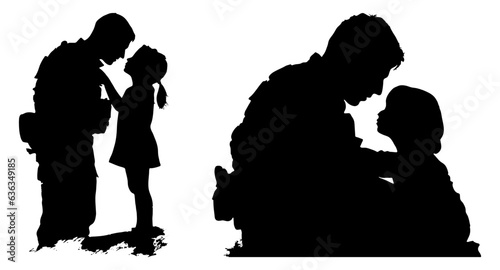Soldier and Daughter Silhouette, Heartfelt Reunion or Farewell Concept