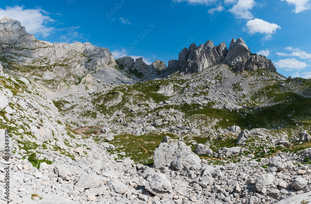 Panoramic views on the rocky mountain landscapes from a hike from the Sedlo Pass to the peak of Bobotov Kuk, Montenegro Panoramic views on the rocky mountain landscapes from a hike from the Sedlo Pass to the peak of Bobotov Kuk, Montenegro