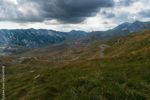 Panoramic views on the rocky mountain landscapes from a hike from the Sedlo Pass to the peak of Bobotov Kuk  Montenegro