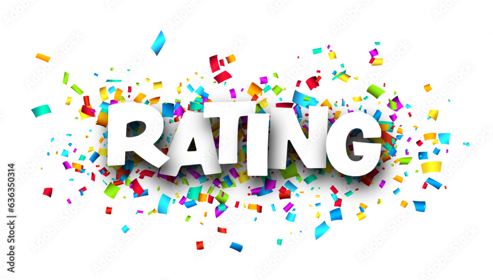 Rating sign over colorful cut ribbon confetti background. Rating sign over colorful cut ribbon confetti background.