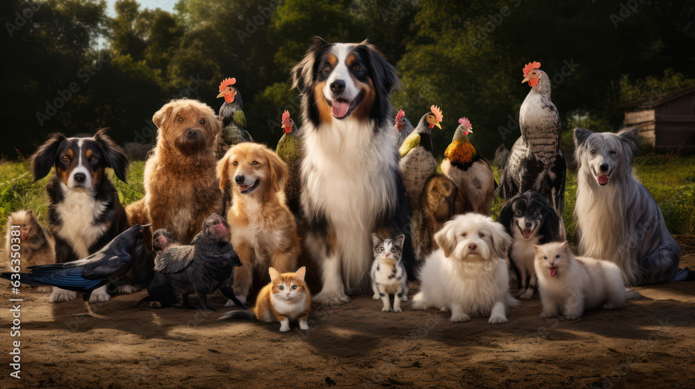 Obraz premium Differents dogs looking at camera, Generative AI