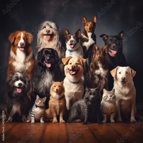 Differents dogs looking at camera, Generative AI