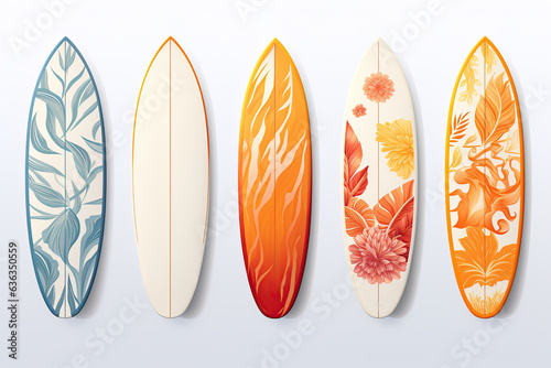 Set of surfboards isolated on white background. Generative Ai