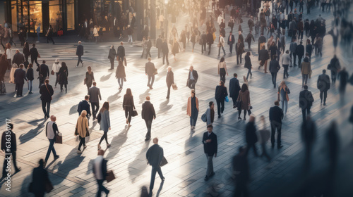 top view of crowd of people walks, people gathered at the street , Generative AI