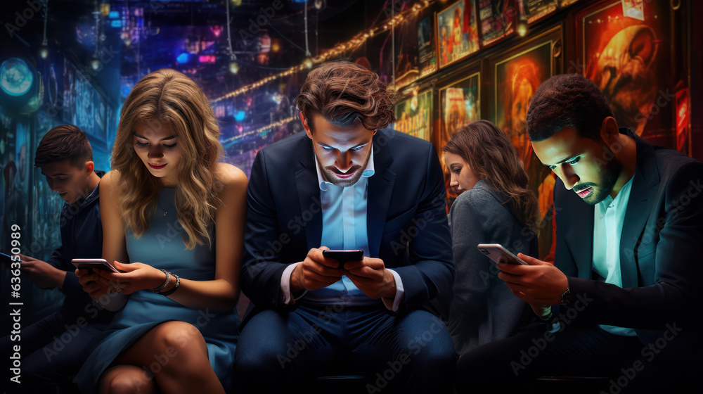 People on phone, phone addiction concept, Smartphone and Internet Addiction, Generative AI