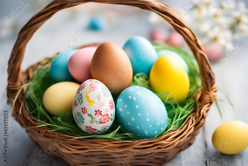 Easter eggs in an basket, Generative ai