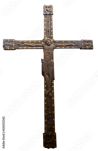 Jesus figure hanging on a cross in a Scandinavian Christian church