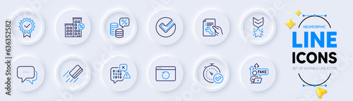 Loan house, Recovery internet and Fake internet line icons for web app. Pack of Verify, Credit card, Binary code pictogram icons. Winner medal, Repair document, Fast verification signs. Vector