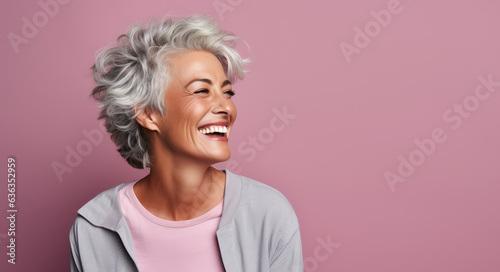 Beautiful Gorgeos Elderly Senior Woman - 50s Mid Age Bestager Against a Solid Color Background - AI Generated