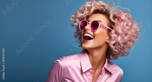Cheerful and Happy Smiling Woman against a Solid Color Background - AI Generated © Arthur