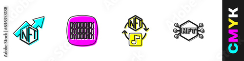 Set NFT growth bar chart, Binary code, Digital crypto and icon. Vector