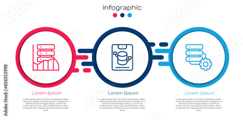 Set line Server, Data, Web Hosting, and and gear. Business infographic template. Vector