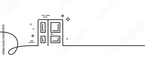 Entrance line icon. Continuous one line with curl. Entry door sign. Building exit symbol. Entrance single outline ribbon. Loop curve pattern. Vector