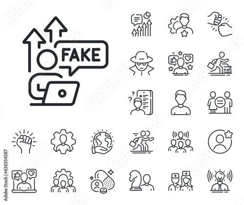 Web propaganda sign. Specialist, doctor and job competition outline icons. Fake internet line icon. Wrong truth symbol. Fake internet line sign. Avatar placeholder, spy headshot icon. Vector