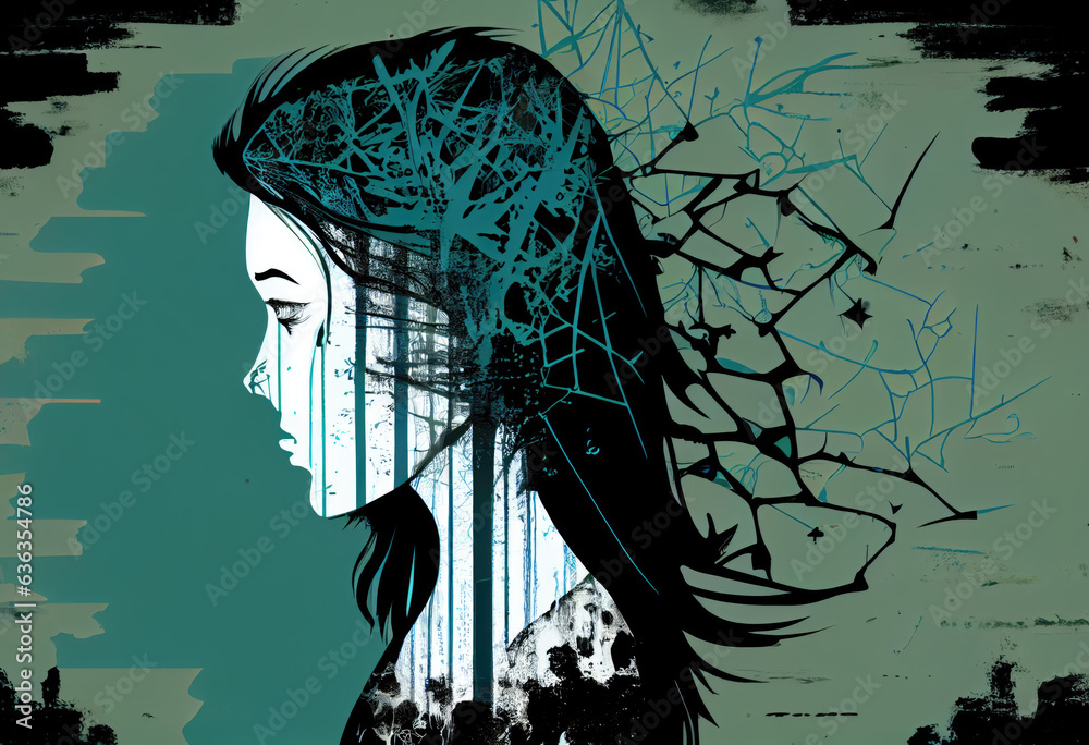 Colorful Illustration of Mental Health and Depression, Generative AI