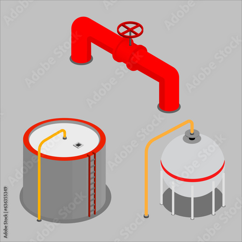 Oil Tank, and Pipe 3D Isometric Vector illustration