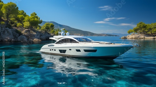 Luxury yacht in the sea on a sunny day. Luxury motor yacht on the ocean.