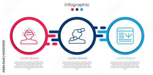 Set line Concussion, headache, Sedative pills and Online psychological counseling. Business infographic template. Vector