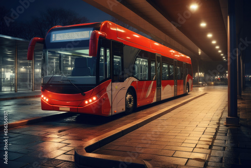 Modern bus arriving at a bus stop, AI Generated