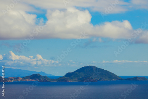 Panoramic View to the Guadeloupe Island under the Blue Clouds  Caribbean islands