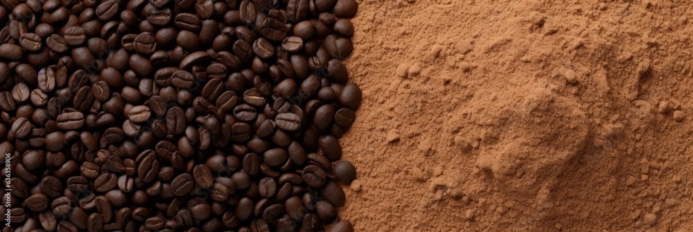 Roasted coffee beans different sort ground and whole. Texture and background, top view Roasted coffee beans different sort ground and whole. Texture and background, top view