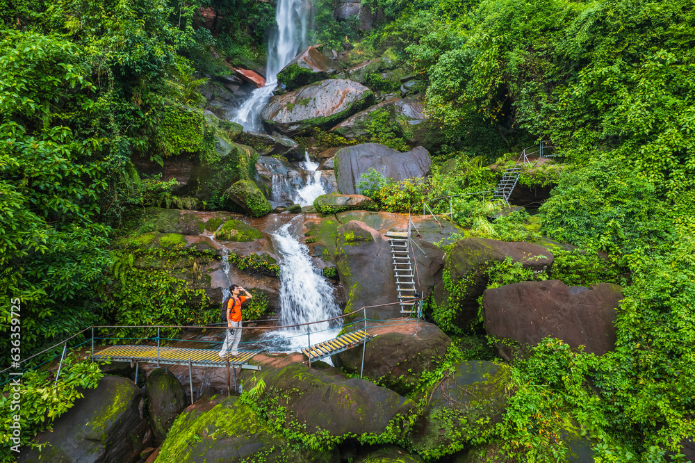 Fototapeta premium Tad Pho waterfall, Beautiful waterfall in Phu Langka national Park, Nakhon Phanom province, ThaiLand.