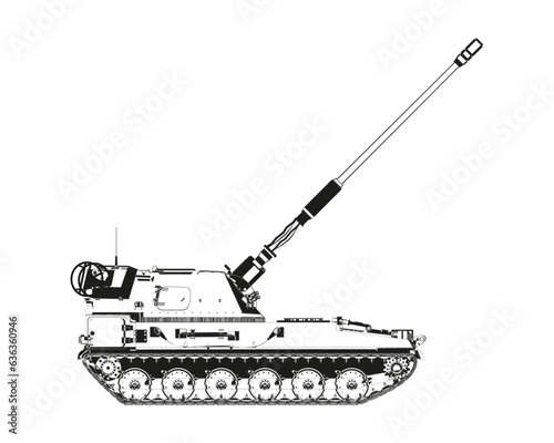 AHS Krab in abstract. Self-propelled artillery. Raised barrel. Poland army. Military armored vehicle. Detailed vector illustration isolated on white background.
