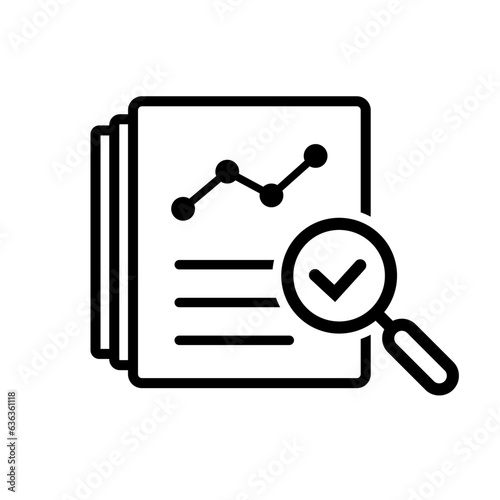 Assess line icon, review audit risk icon. Concept of find internal vulnerable bill or data research and survey.