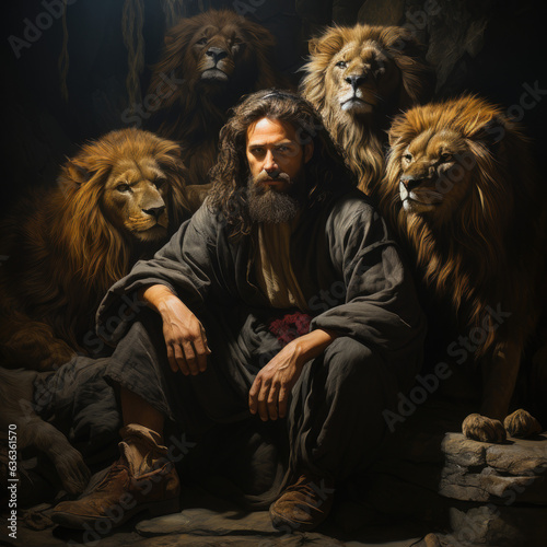 Whispers from Scriptures: Reflecting on Daniel's Peaceful Repose amidst Calm Lions in Bible Narratives photo