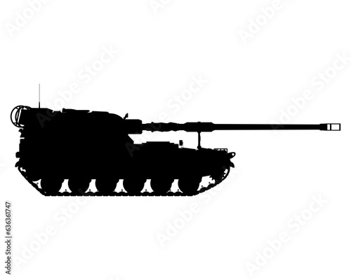 AHS Krab silhouette. Polish self-propelled artillery. Polish weapons. Poland army. Military armored vehicle. Detailed vector illustration isolated on white background.
