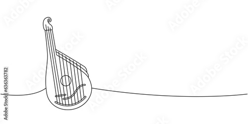 Bandura, string instrument one line continuous drawing. Musical instruments continuous one line illustration. Vector minimalist linear illustration.