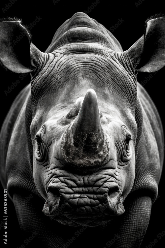 Rhino in front of a black background illustration (AI Generated)