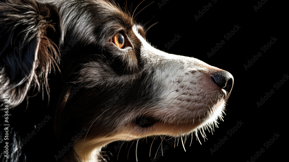 Fototapeta premium Dog in front of a black background illustration (AI Generated)