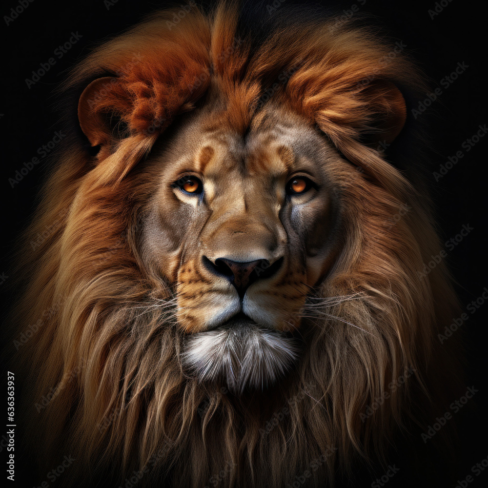 Lion in front of a black background illustration (AI Generated)