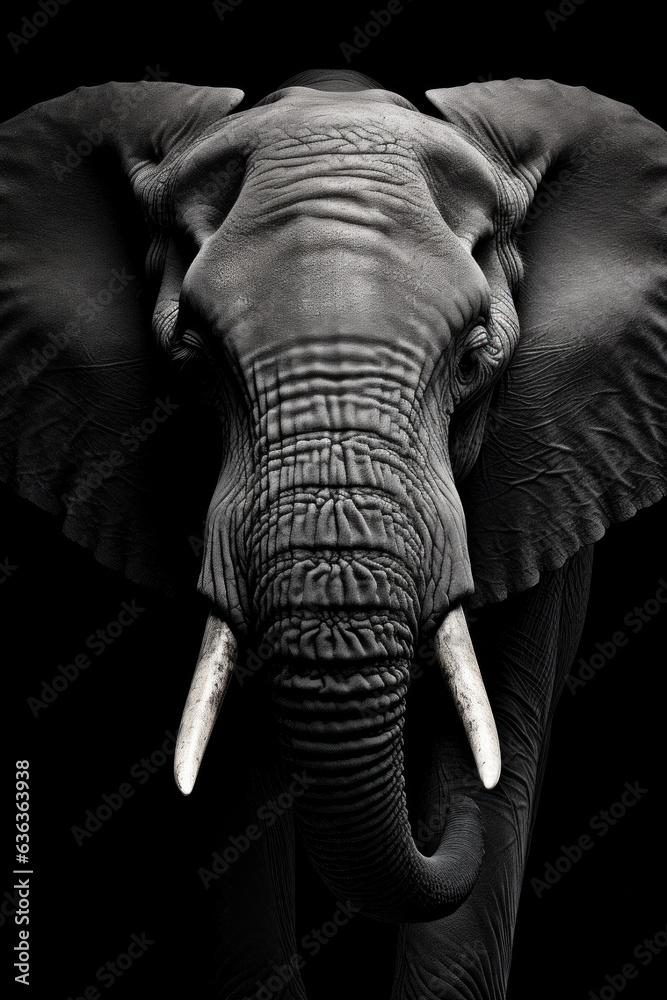 Elephant in front of a black background illustration (AI Generated)