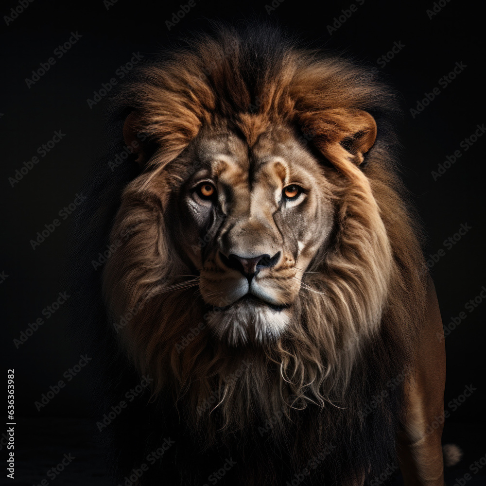 Lion in front of a black background illustration (AI Generated)