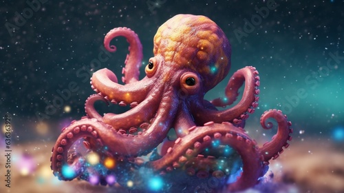 An octopus holding a full of planets while swimmin.Generative AI