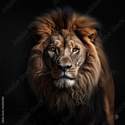 Lion in front of a black background illustration  AI Generated 