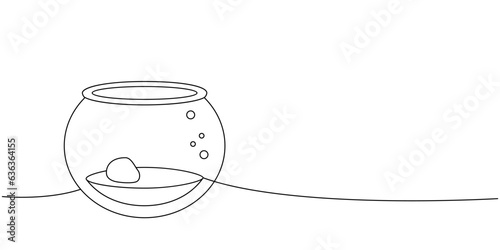 Glass aquarium, empty terrarium one line continuous drawing. Animals accessories, pet toy supplies continuous one line illustration.