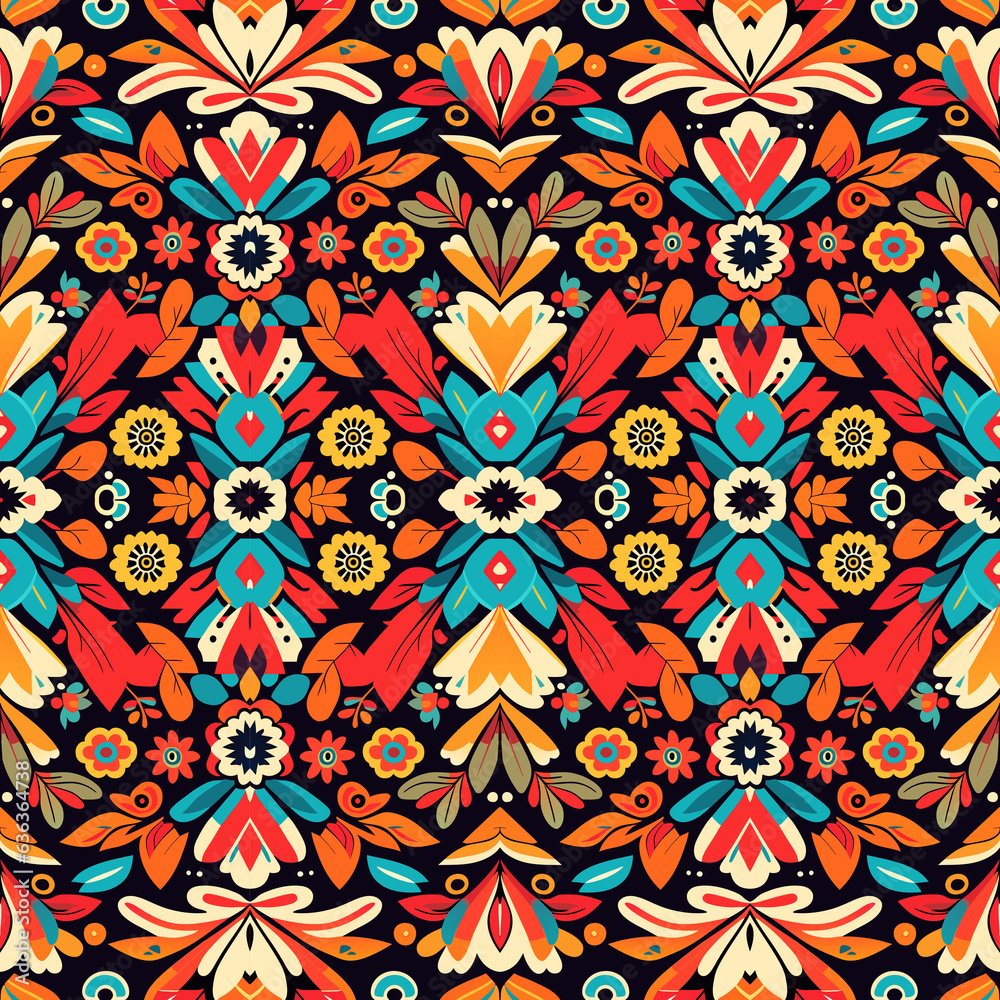 Ethnic floral seamless pattern. Abstract kaleidoscope fabric design texture