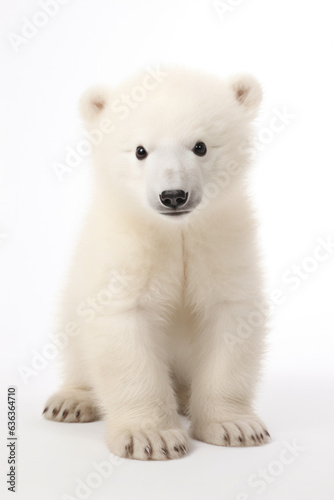 Cute little polar bear in front of a white background (AI Generated) 